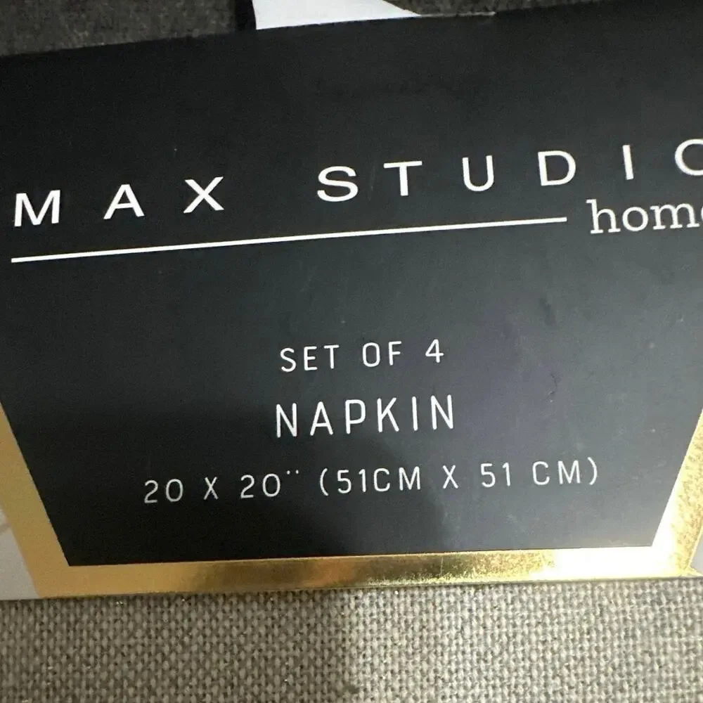 NWT S/4 Max Studio Napkins White Dove Olive Branch Embellished 20”x20” Gold NWT